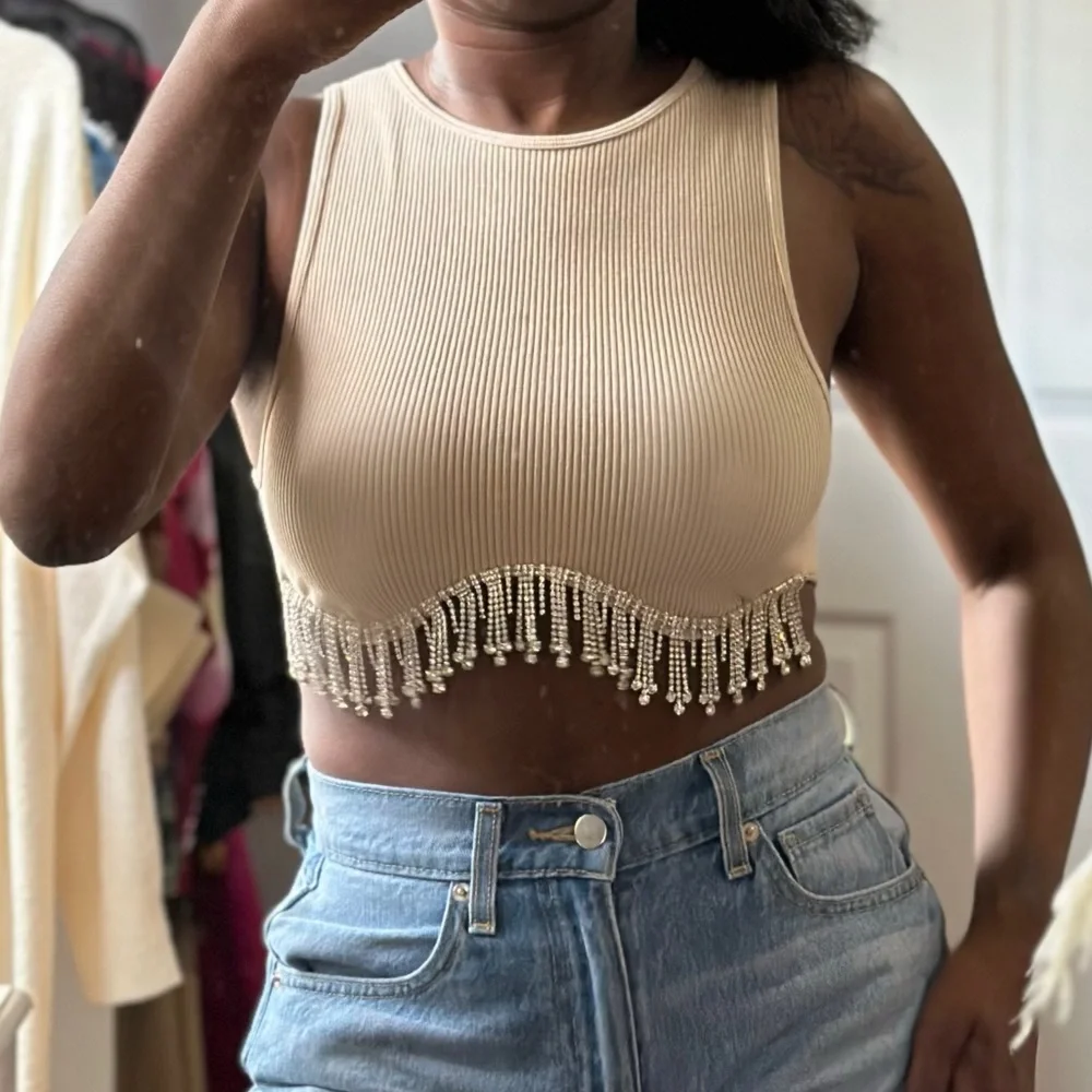 Zara Ribbed Rhinestones Croptop - Picture 2 of 9